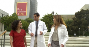 Keck Medical Center of USC employees are featured in this still from one of two new 30-second commercials for Keck Medicine of USC.  (Still/King & Country)