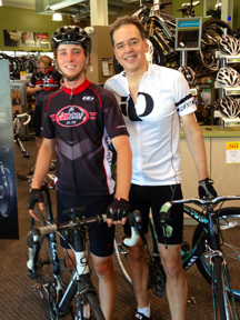 Jacob Landis (right) received his cochlear implant from John Niparko, MD, who joined Landis during a portion of his ride to support cochlear implants. (Photo/Courtesy Jacob Landis)