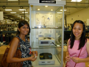 USC School of Pharmacy Regulatory Science students Kunjan Shah and Yue Shen (left to right) visited Stryker Endoscopy, San Jose, Calif., this summer. (Photo/Laura Sturza)