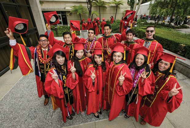 School of Pharmacy graduates show their Trojan Pride on May 15 as they prepare to receive their diplomas.