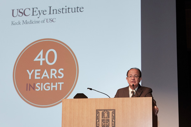 USC President C.L. Max Nikias kicks off the symposium sponsored by the USC Eye Institute on June 19, 2015.
