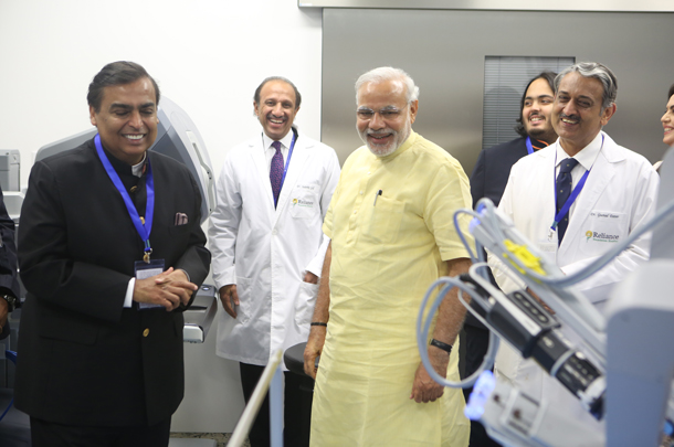 When Sir H.N. Reliance Foundation Hospital opened in October 2014, Inderbir Gill of the USC Institute of Urology provided a tour of the urology facilities for Indian business leader Mukesh Dhirubhai Ambani, left, and Prime Minister Narendra Modi.