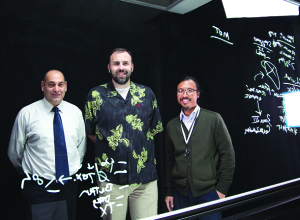 From left, Reuben Elias, Patrick Crispen and Indra Wangsawiredja were instrumental in establishing a Lightboard at the Keck School of Medicine of USC.