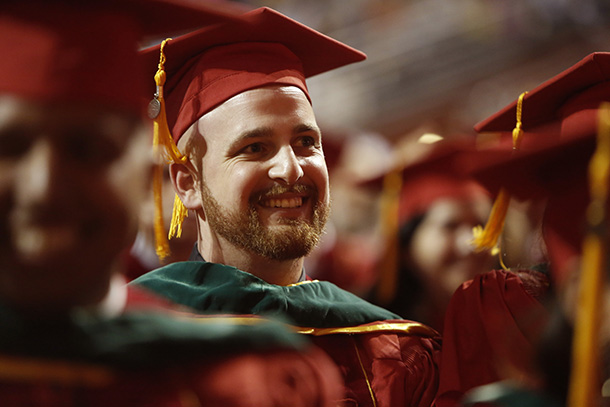 Graduating medical students are seen during the Keck School of Medicine of USC MD/PhD and MD commencement ceremony May 14, 2016 at the Galen Center.