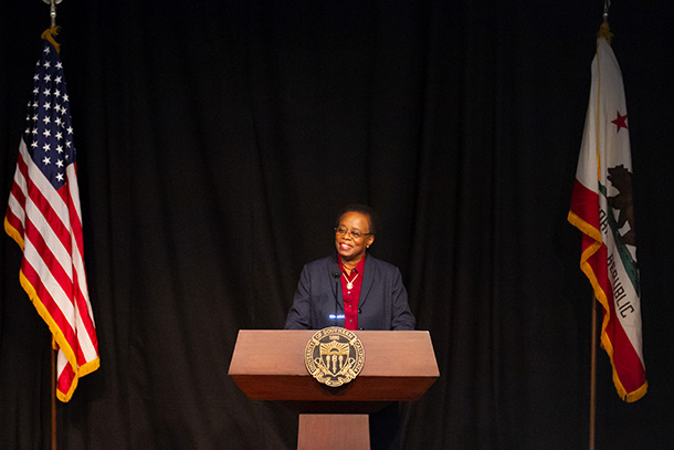 Wanda Austin addresses campus at State of the University