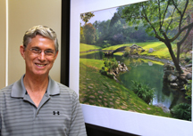 USC Norris cancer patient Jim Martellotti displays one of his photos in the lobby of the cancer hospital.