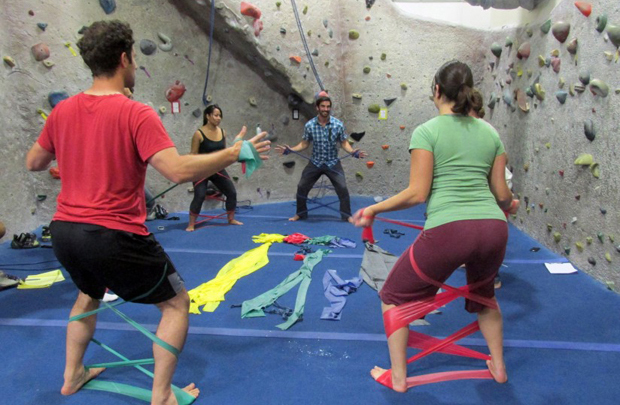 Jared Vagy guides climbers through an exercise.