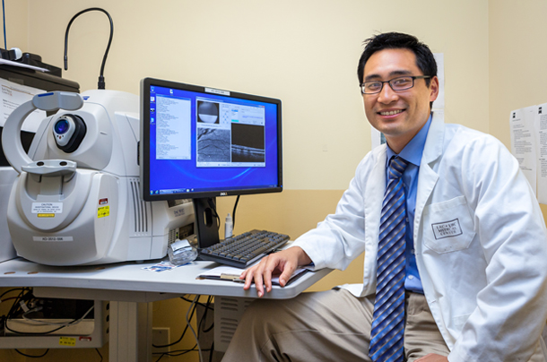 Medical student Doug Matsunaga works at the USC Eye Institute. 