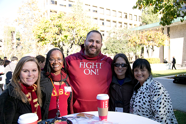 Hundreds of employees from the Keck School of Medicine of USC and the USC School of Pharmacy attended the annual holiday breakfast on Dec. 18, 2015, hosted by Keck School Dean Carmen A. Puliafito, MD, MBA, and Interim Dean Glen L. Stimmel, PharmD, of the USC School of Pharmacy.