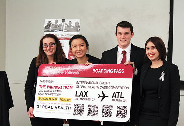Members of the winning team in the fifth annual USC Global Health Case Competition are, from left, Danielle Pappas, Amy Nham, Evan Pye and Jessica Frankeberger. Not pictured is Jennifer Bailey.