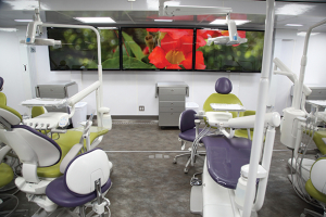 Vibrant visuals accompany soothing music to make for a tranquil, spa-like experience in the Herman Ostrow School of Dentistry of USC's new mobile dental clinic. (Photo/Glenn Marzano)