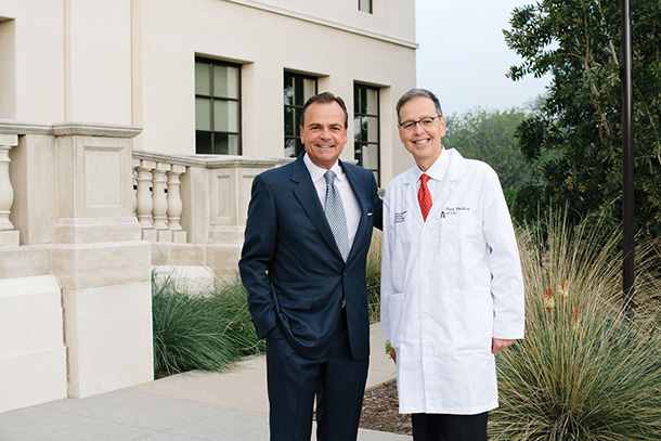 The USC Tina and Rick Caruso Department of Otolaryngology-Head & Neck Surgery held an interdisciplinary CME course at the Huntington Library in San Marino on March 19, 2016 targeting physicians and allied health professionals. The welcome address was given by Rick Caruso, CEO, Caruso Affiliated, pictured with John K. Niparko, MD, Tiber Alpert Professor and Chair. 