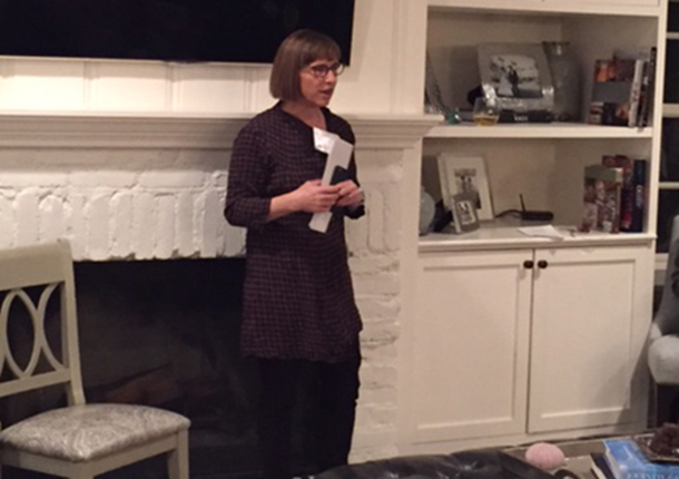 Pamela Schaff speaks at a medical education salon celebrating the 18th anniversary  of the partnership between OUR HOUSE Grief Support Center and the Keck School on March 22.