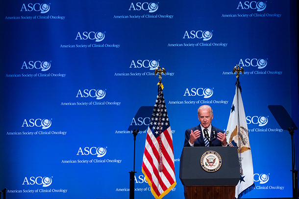 U.S. Vice President Joe Biden speaks during a plenary session at the American Society of Clinical Oncology (ASCO) Annual Meeting on June 6.