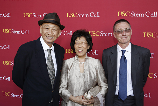 From left, philanthropists Kin-Chung Choi and Amy Choi with Andy McMahon, chair of the executive committee of USC Stem Cell. 