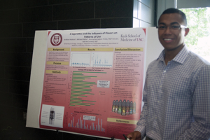 Andrew Homere speaks during the sixth annual Bridging the Gaps Summer Research Poster Day on Aug. 4 in the Broad CIRM Center.
