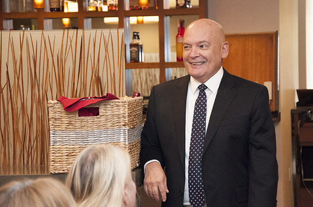 Professor Glen L. Stimmel was surprised by more than 100 faculty and staff members who gathered at a reception to recognize his year as interim dean of the USC School of Pharmacy.