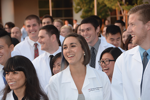 The USC Division of Biokinesiology and Physical Therapy Class of 2019 don their white coats for the first time at the 2016 White Coat Ceremony on Aug. 25 at the Health Sciences Campus.