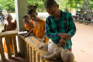 Participants receive basic emergency services training during a session in Cambodia. (Photo/Courtesy The CPR Hero LLC)