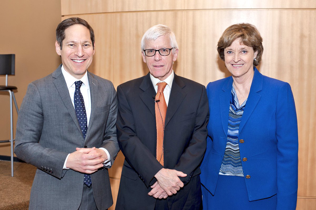 Tom Frieden, left, director of the Centers for Disease Control and Prevention, is seen with Jon Samet, center, and Judy Monroe, CDC Foundation president and CEO.