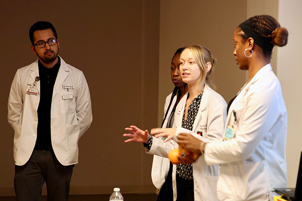 First-year medical students provide nutrition education to community members in English and Spanish at the Wellness Center on Diabetes Day held Jan. 19.
