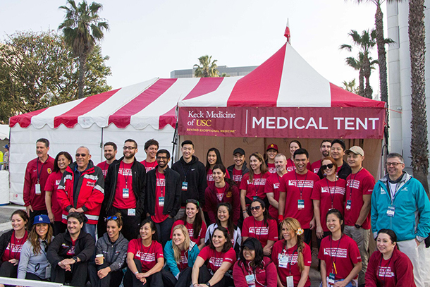 The Keck School of Medicine of USC provided more than 220 volunteer physicians, nurses, physical therapists, occupational therapists and medical students to offer medical care for runners during the 2017 Skechers Performance Los Angeles Marathon held March 29.