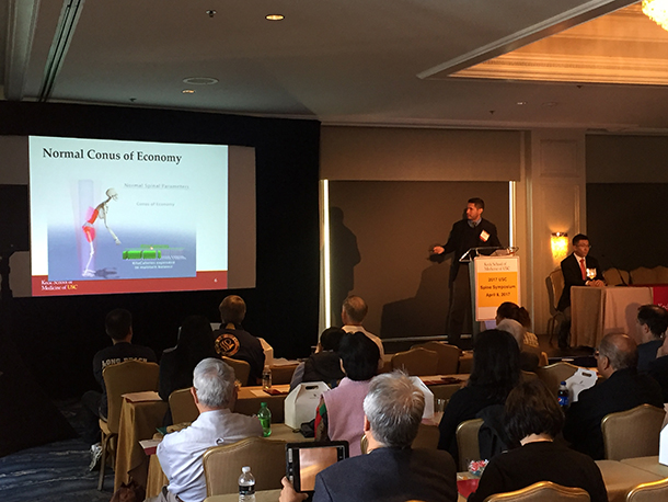 Frank Acosta, MD, associate professor of clinical neurological surgery, presents to attendees of the 2017 USC Spine Symposium on April 8. 