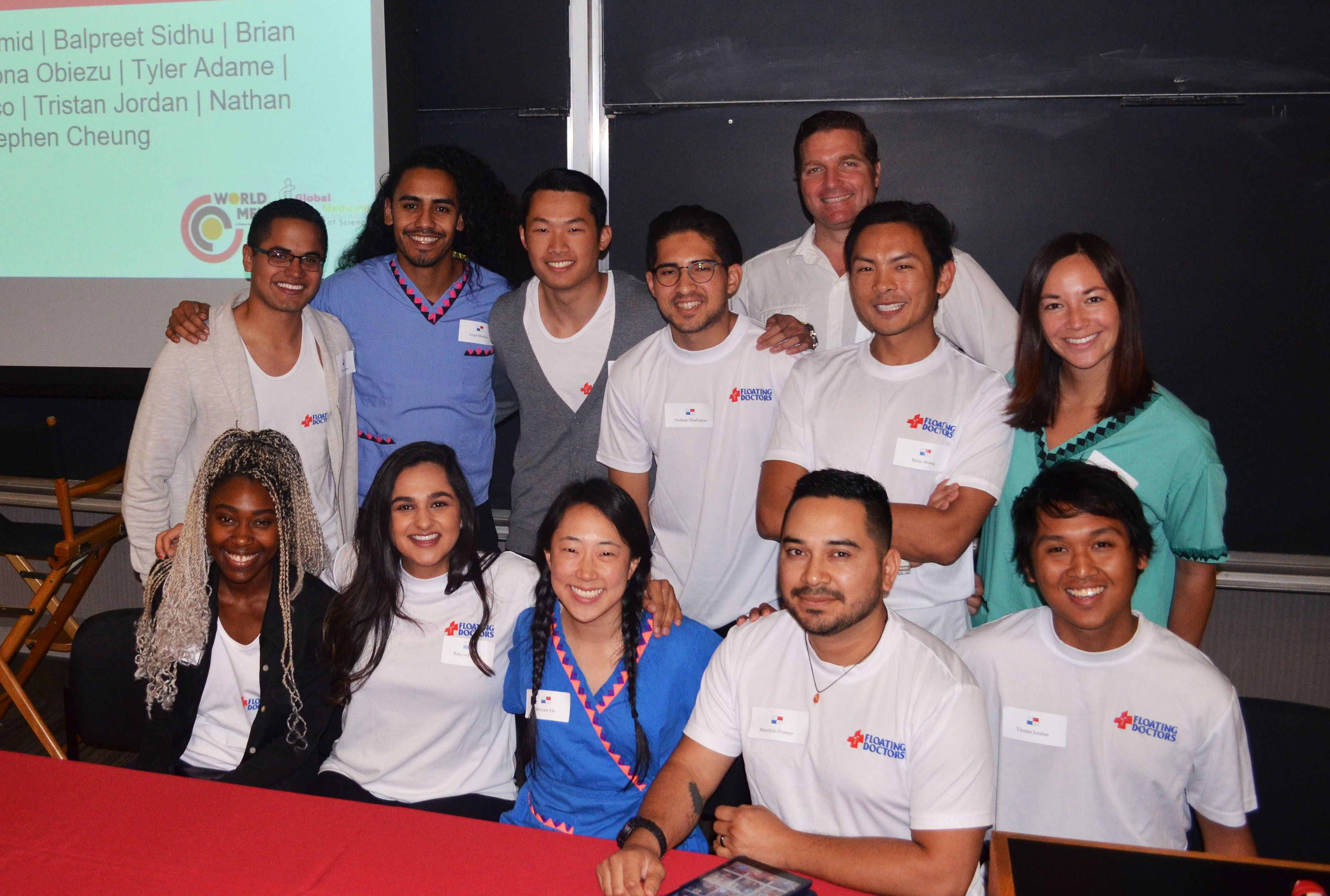 Master of Science in Global Medicine students who participated in the Spring 2017 Panama study abroad trip are joined by Benjamin LaBrot, founder and CEO of Floating Doctors, during a recent trip to Panama. 
Pictured (front row, left to right): Fiona Obiezu, Balpreet Sidhu, Miryam Ha, Mauricio Franco, Tristan Jordan. (Back row): Tyler Adame, Angel Martinez, Stephen Cheung, Nathan Dhablania, Brian Wong, Cassandra McDiarmid