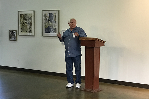 Joel Schechter discusses his art during an artist’s reception for his series, featured at the USC Hillel Art Gallery through Dec. 3.