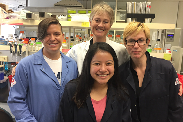 From left, Laura St. Pierre, Julya Mestas, Ite Laird-Offringa and postdoctoral fellow Ryan Stueve are seen in Laird-Offringa’s lab.