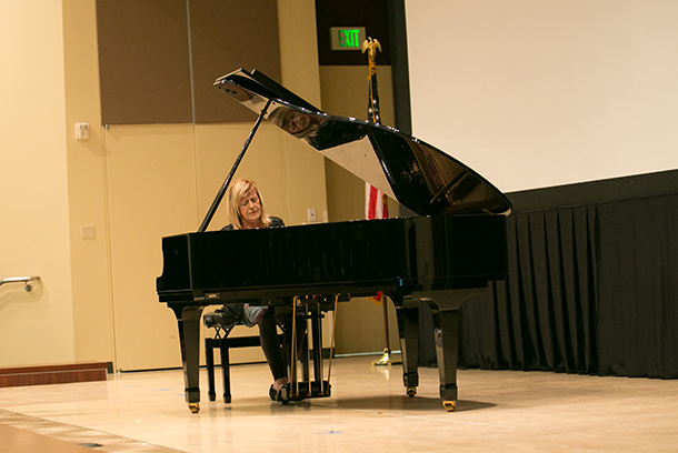 Concert pianist Zora Mihailovich performs for the Health Sciences Campus community during a concert held Oct. 12 in Mayer Auditorium.