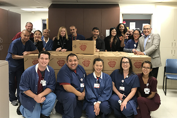 Employees in the Department of Radiology at Keck Hospital of USC donated more than 100 boxes for the Box of Love program.