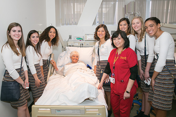 The 2018 Tournament of Roses Royal Court visits patients at USC Norris Cancer Hospital.