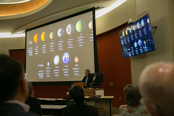 Pete Worden speaks during the Eighth Annual Vladimir Zelman, PhD, MD Distinguished and Endowed Lectureship, Feb. 7 on the Health Sciences Campus.