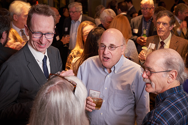 From left, Michael Quick, Paul Aisen and Arthur Toga are seen during a reception for the third annual USC ATRI Partnership Meeting, held Feb. 1 in San Diego.