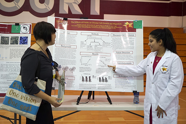 High school students present their research projects during the annual Bravo-USC Science and Engineering Fair.