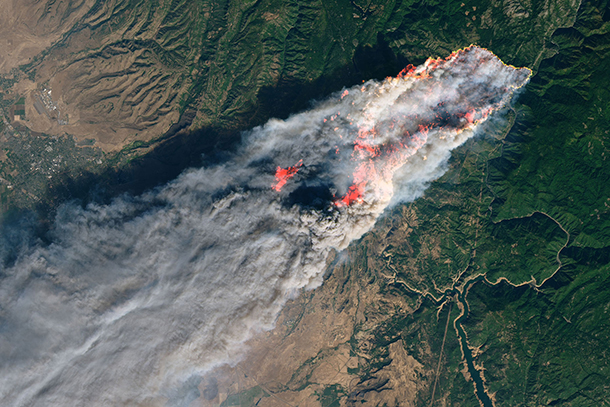 Smoke from the Camp Fire is affecting air quality in California and is visible from space.