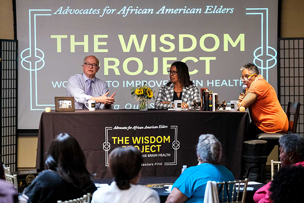 Michael Harrington, Karen Lincoln and Rose Monteiro use a talk-show format for Alzheimer's disease outreach in the African-American community.