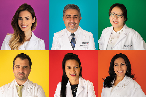 USC's Advanced Standing Program for International Dentists has been training students from all over the world for 50 years including Melika Haghighi, Armen Babaian, Gauen Lee, Catherine Tony Begazo, Subashini Natarajan and Rene Gacives Vega, clockwise, from top left.