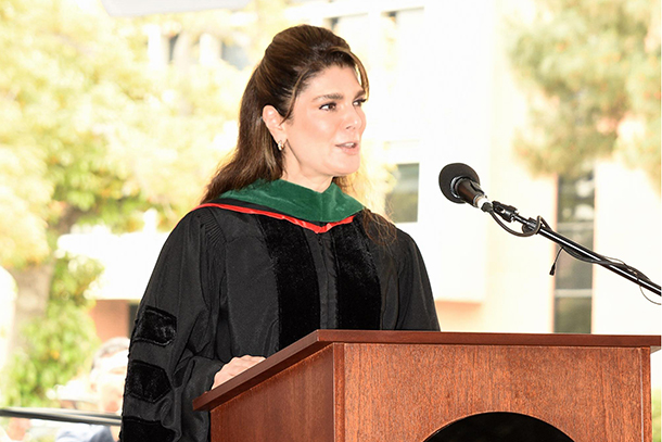 Semira Dariushnia gives her keynote address during the USC Chan Division of Occupational Science and Occupational Therapy commencement ceremony on May 10.