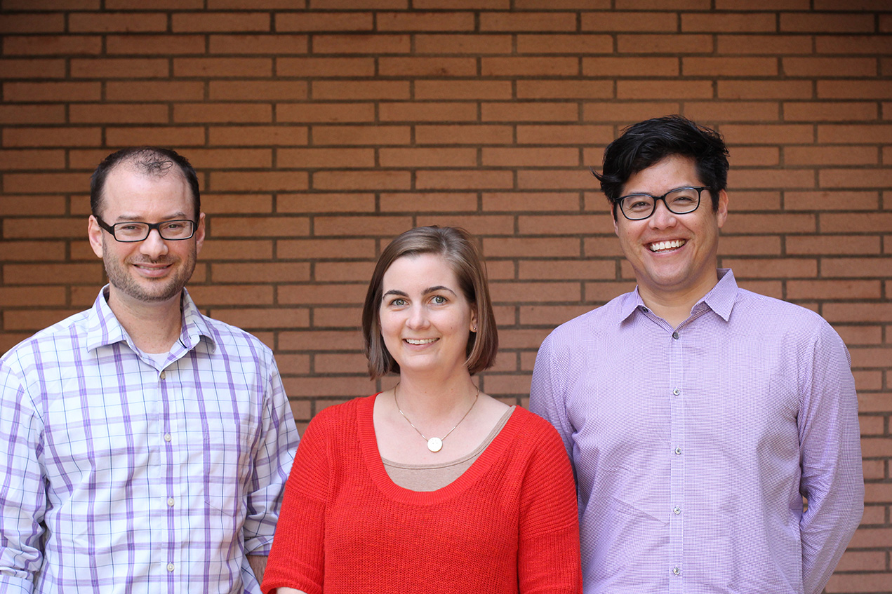 From left, Dion Dickman, Megan McCain and Justin Ichida are seen in 2016, after they were selected for a Broad Innovation Award.