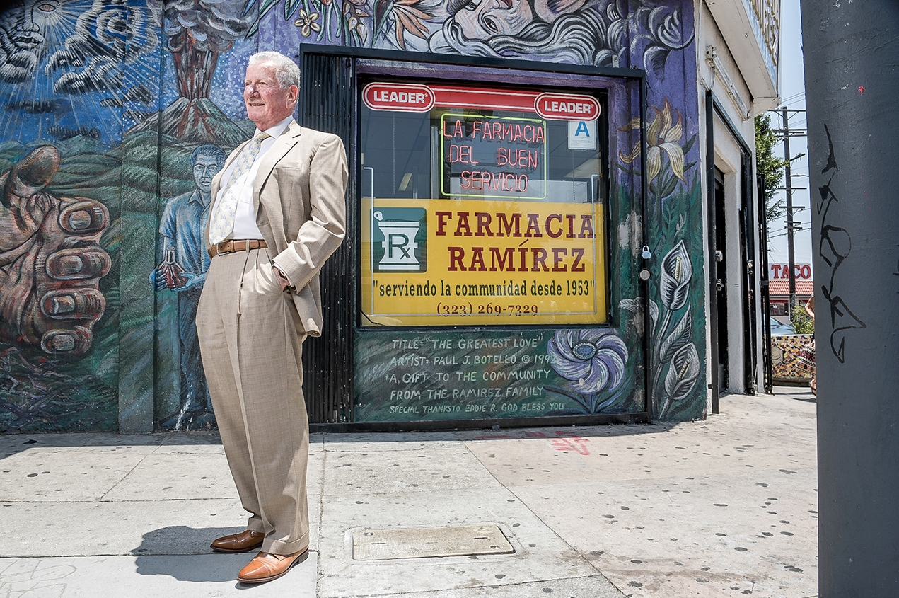 USC School of Pharmacy Professor Mel Baron, seen here at Ramirez Pharmacy in Boyle Heights, has retired after a 60-year career.