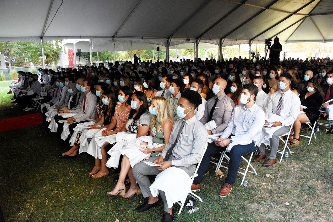 The first official step for Doctor of Physical Therapy students is the White Coat ceremony, where students put on their white coats for the first time and take the solemn Oath of the Physical Therapist.