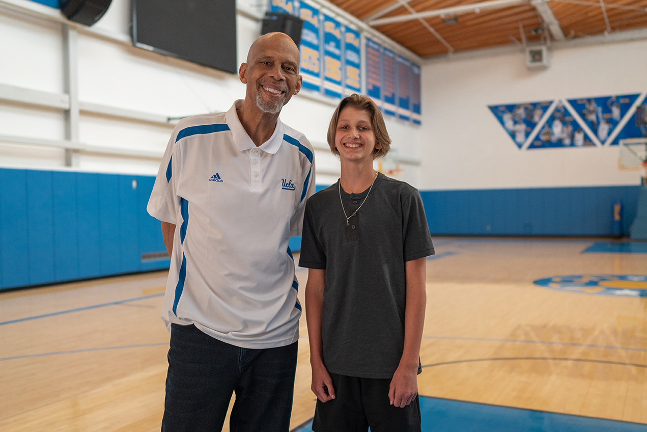 BetterTogether.Health heroes and leukemia survivors Kareem Abdul Jabbar, all-time NBA leading scorer, and Jared Oliver, competitive swimmer.