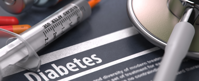 Medical supplies lie on an article headed, Diabetes