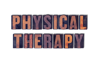 Rugged, lettered blocks spell out Physical Therapy