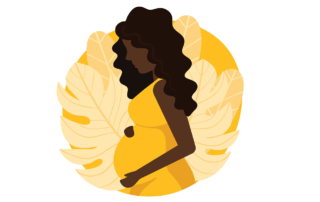 An illustration depicts a pregnant woman standing in profile.