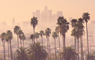 Smog obscures the Los Angeles skyline.