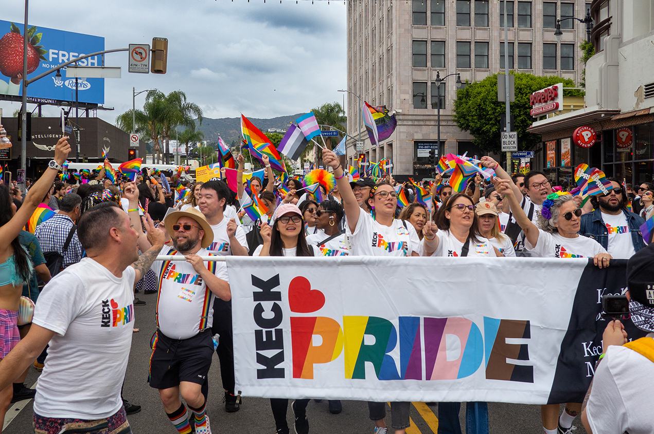 Keck Pride and volunteer walkers from Keck Medicine of USC march in the L.A. Pride Parade.