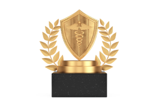 An illustration depicts an award with a caduceous at its center.